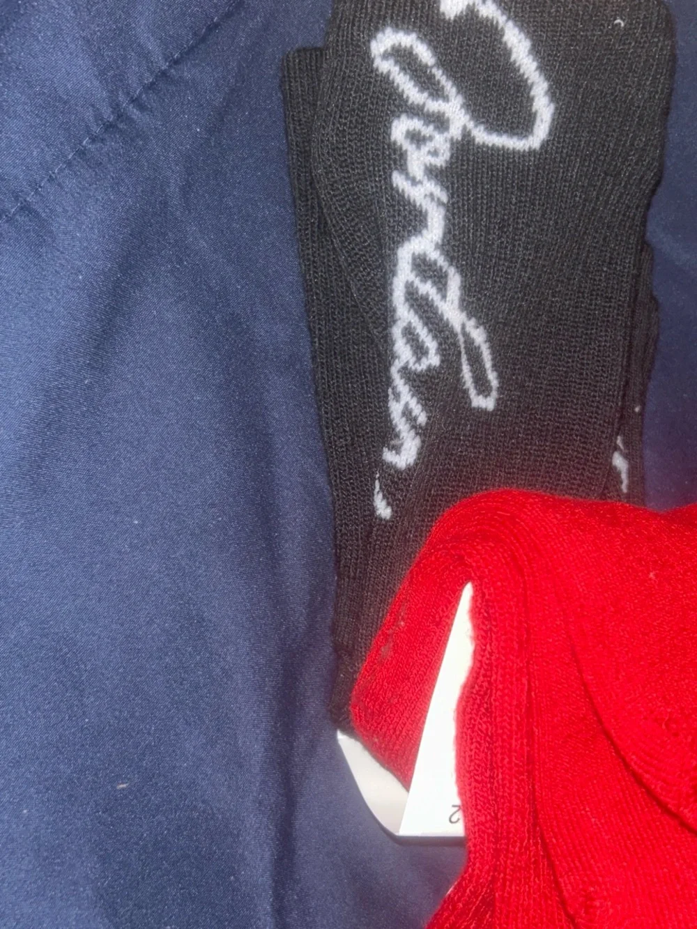 Jordan Red Crew Socks with Bow Embroidery and cursive script - 2 Pair 5y - 7y